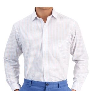 Club Room Men's Regular Fit Letto Plaid Dress Shirt Orange Aqua 16½ 32/33 NWT